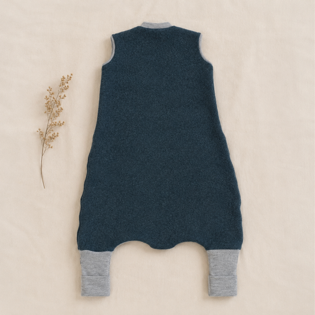 Schlafsack mit Füßen aus Merinowolle-Wollfleece in Farbe Petrol-Rückseite