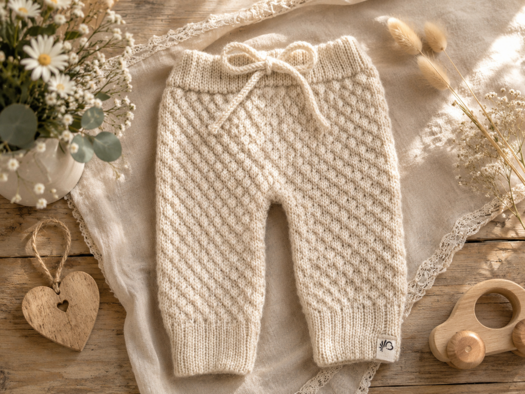 Babyhose aus Merinowolle, gestrickt mit Muster