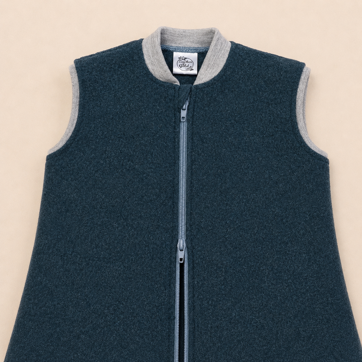 Schlafsack ohne Füße aus Merinowolle-Wollfleece in Farbe Petrol, Detail